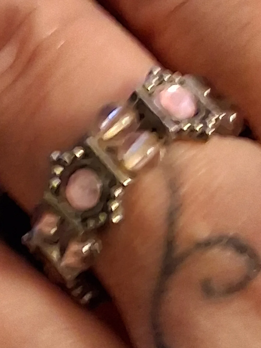 Artisan Sterling Silver Pink Bead Stretch Ring